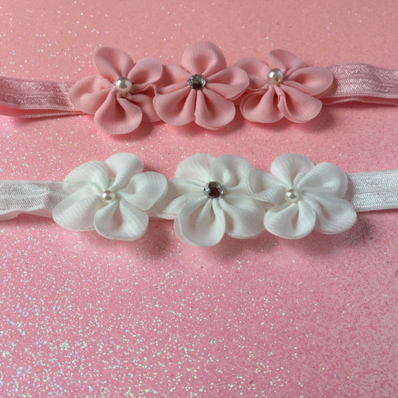 PINK WEDDING BAPTISM BABY FLOWER HEADBAND - Picture 2 of 2